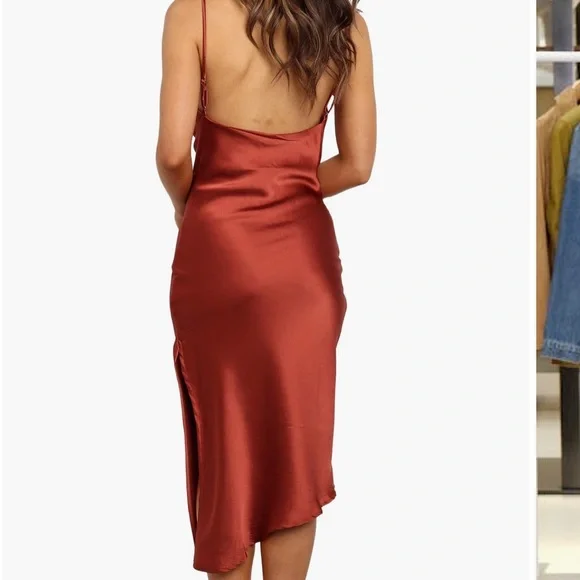 Petal & Pup Rust Satin Midi Dress - Picture 2 of 4